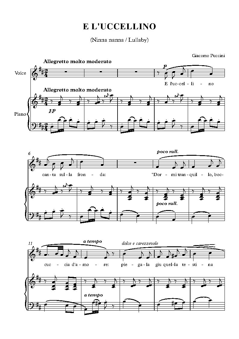摇篮曲 E l'uccellino